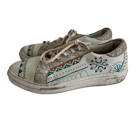 Karma of Charme Painted Leather Low Top Sneakers Size 41 US 10.5 Gray Boho Artsy - Picture 2 of 11